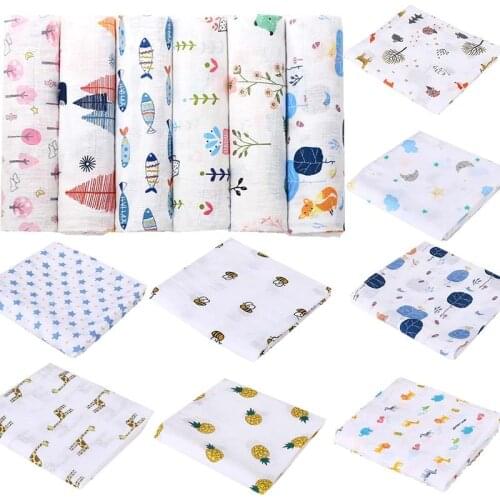 2 pcs Soft Muslin 100% Cotton Baby Swaddles Cute Newborn Blankets Bath Gauze Infant Wrap sleepsack Stroller cover Play Mat
