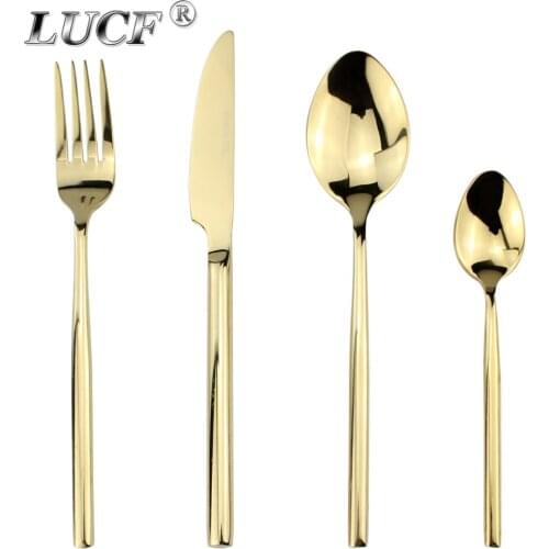 LUCF Thick Stainless Steel Generous Cutlery Set Mirror Polish Western Luxury Dinnerware Set Flatware For Housekeeper Restaurant