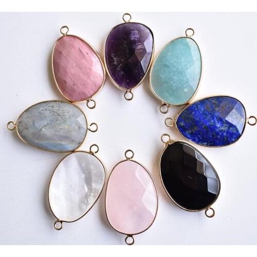Natural stone amethysts lapis lazuli Pendants double hole connector for Jewelry Making DIY necklace Bracelets accessories 6pcs