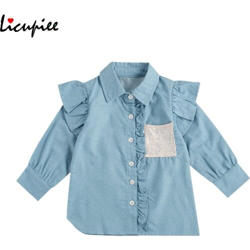 2-7 Years Kids Baby Girls Fashion Long Sleeve Coat Shiny Rhinestone Pocket Top for Children Girls