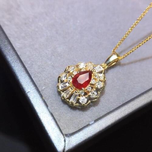 Ruby Pendant Fine Jewelry Real 18K Gold AU750 Natural Unheat Red Ruby Gems 0.63ct Diamond Pendant Gemstone Necklaces for Women
