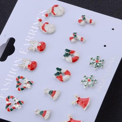 8Pairs Christmas Earrings Jewelry Accessories Set Cute Santa Claus Snowman Lovely Tree Bell Christmas Gifts For Women Girls Kids