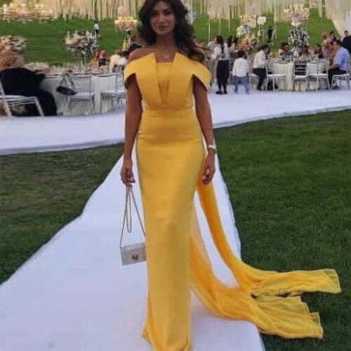 Off Shoulder Long Robe De Soiree Elegant Yellow Evening Dress Mermaid Style 2019 Hot Prom Party Dresses Evening Gowns