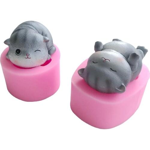 Aouke Cartoon Kitten Silicone Mold DIY Cake Baking Decoration Plaster Crafts Car Decoration Kitten Model Silicone Mold