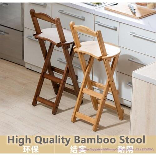 84.5cm High Stool Quality Bamboo Folding Back Chair Mazha Household Space-saving Portable Bench Hotsale Dark Brown Kitchen Seat