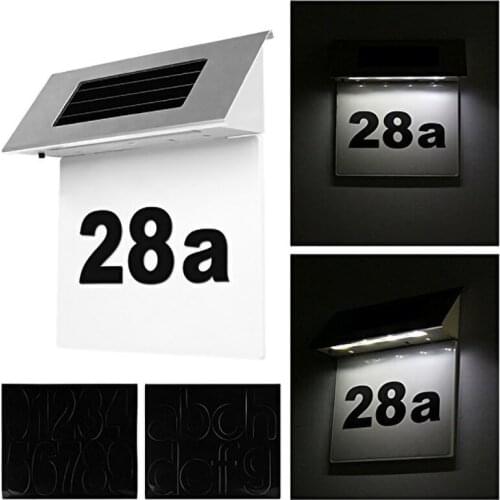 House Number Sign Solar Garden LED Light Outdoor Wall Lamp Stainless Steel Waterproof Door Address Spotlights Jardin Decoration