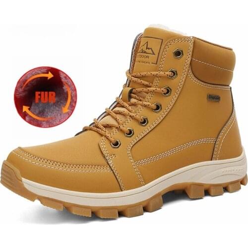 YTUK 2020 Hiking shoes Winter Warm Men Boots Full fur Men Snow Boots Handmade Waterproof Working Ankle Boots High Top Men Shoes