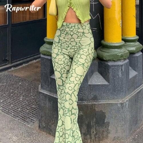 Rapwriter Vintage Floral Printed Pants y2k Flare Pants Harajuku High Waist Capris Women 90S Streetwear 2021 Hot Trendy Costume