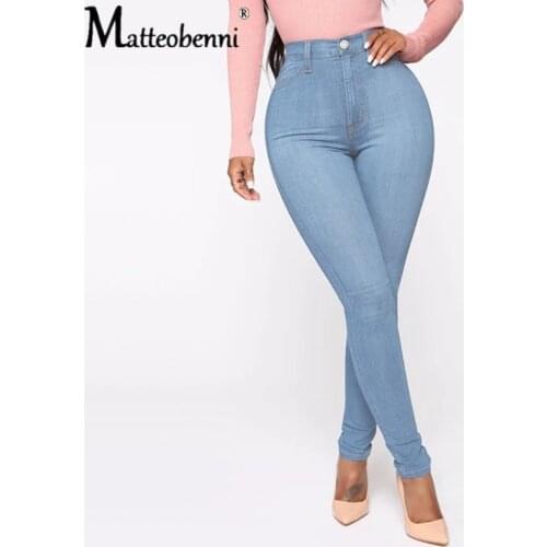 2020 New Fashion High Waist Womens Jeans Stretch Skinny Denim Pants Blue Retro Washed Elastic Slim Casual Street Pencil Trouser