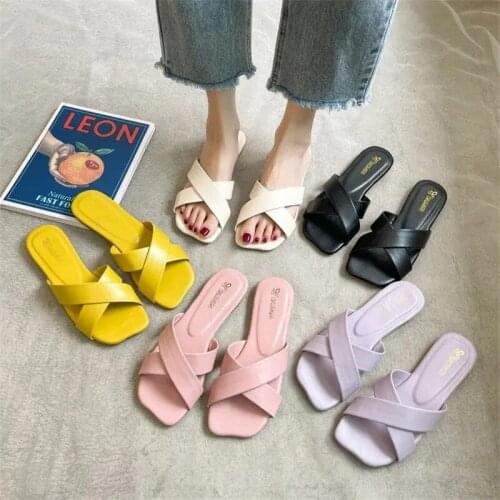 Lady Candy Color Jelly Slippers Summer Beach Slides Women Non-slip Flats For Home House Fashion Square Open Toe Mules Shoes 2021