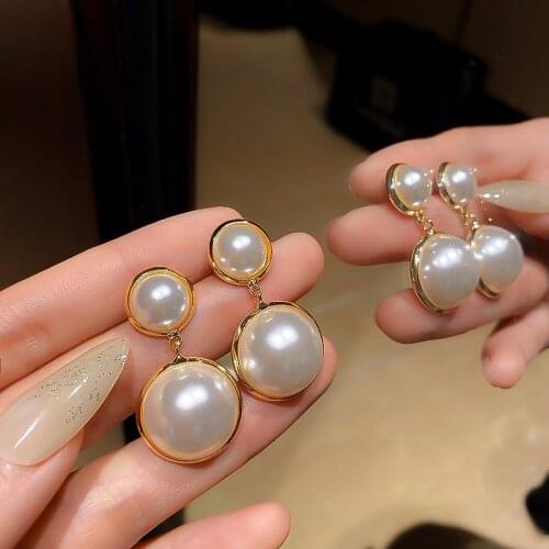 S925 needle Korea Design Stud Earrings Metal Geometric Irregular Circle Teardrop Simulated Pearl Earrings For Women Girl Gift