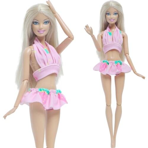 BJDBUS 1 Set Doll Swimsuit Pink Summer Beach Bikini Halter Bathing Swimwear Cute Clothes for Barbie Doll Accessories DIY Toys