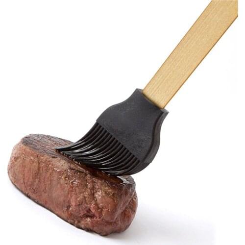 1PCS 8'' BBQ Basting Brush Wood Handle Silicone Oil Brush Grill Kitchen Cooking Baking Pastry Gadget Food Meat Butter Cream Tool