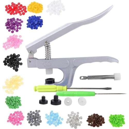 1Pc Hand Press Plier+150 Pcs Multicolor Plastic Snap Fastener Buttons Installation Tool Kit Deduction Clamp DIY Sewing Prongs