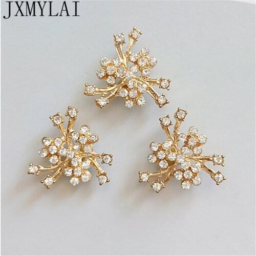 10 PCS Fashion Metal Alloy KC Gold Crystal Rhinestone Flowers Buckle Connectors Charm DIY Jewelry Findings
