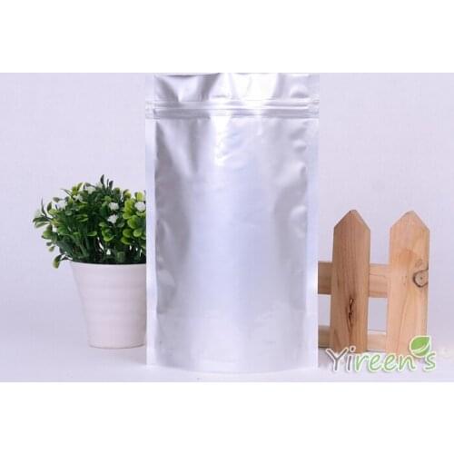 10pcs 18x31cm Silver color Aluminum Foil Bag Stand up Ziplock Food Bags, TEA NUT SNACK BEAN PACKING BAGS, 0.24mm thickness