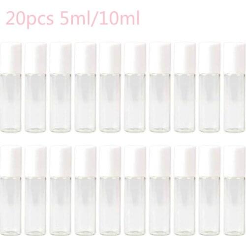 20pcs5ml/10ml clear glass rolls are packed on the bottle, with white cap and roller essential oil