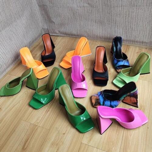 2021 Summer New Fashion Shoes Womens sandals Green Paint With high heels Big Size 35-46 Woman slippers