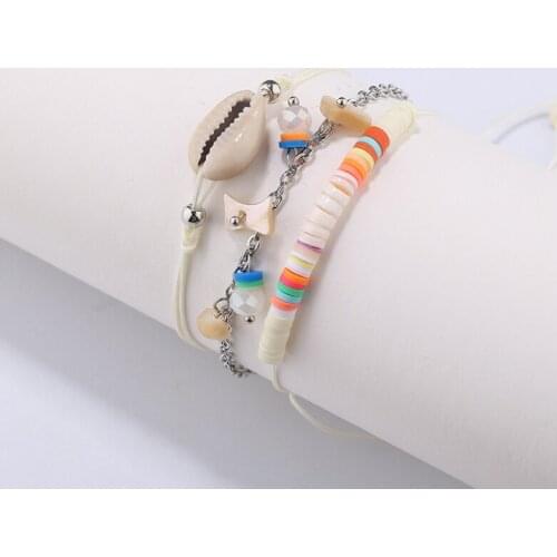 3pcs/set Handcraft Boutique Fashion Multilayer Crystal Stone Beads Strand Bracelets Shell Bangles Pulseras Boho Mujer