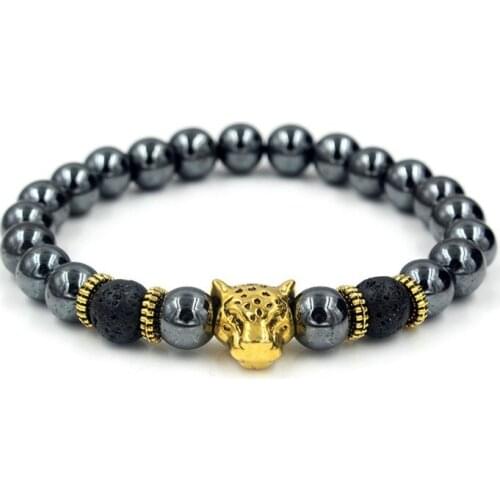 8mm dg42 micro pave cz zircon cubic zirconia elastic adjusted Charm lion nature stone agate Onyx volcanic lava Charm Bracelet