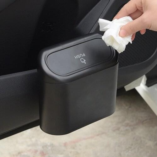 Car Trash Bin Hanging Vehicle Garbage Dust Case Storage Box Black ABS Square Pressing Type Trash Can Auto Interior Accessories
