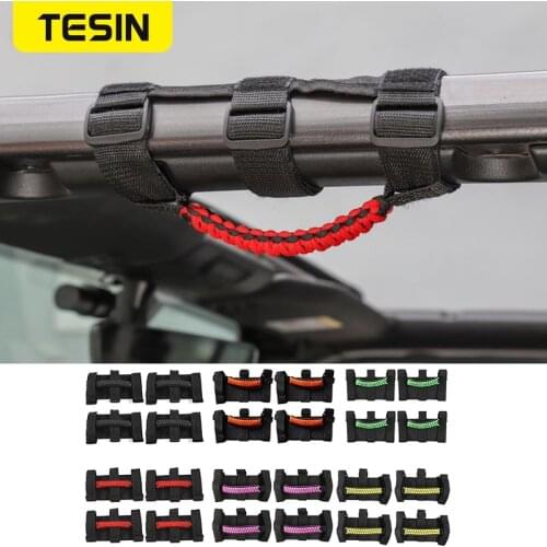 TESIN Car Roll Bar Mount Side Grab Handles Kit for Jeep Wrangler CJ TJ JKU JL Universal Armrest for Jeep Wrangler JK 1997-2019