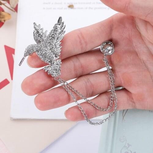 Fashion Animal Eagle Diamond Set Brooch Mens High-End Tassel Chain Simple Brooch Set Dress Personalized Corsage Accessories