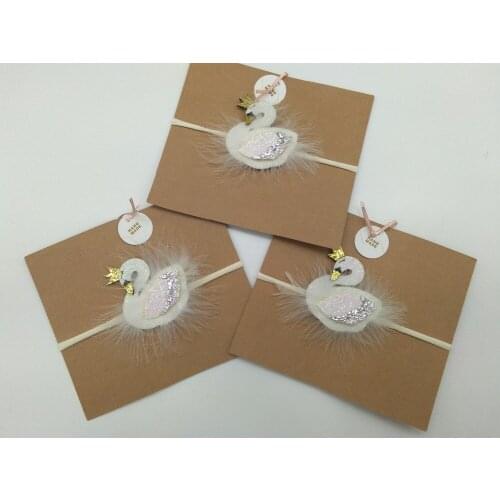 Boutique Fashion Cute Glitter Crown Swan Super Soft Hairbands Solid Kawaii Tiaras Fur Bird Nylon Headbands Princess Headwear