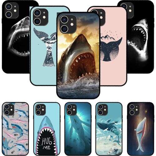 For iPhone 11 12 8 Plus Mini Pro X XR XS Max 4 5 7 6 6S 8 SE Phone Case Black Cover Waterproof 3D Funda ocean Whale Sharks