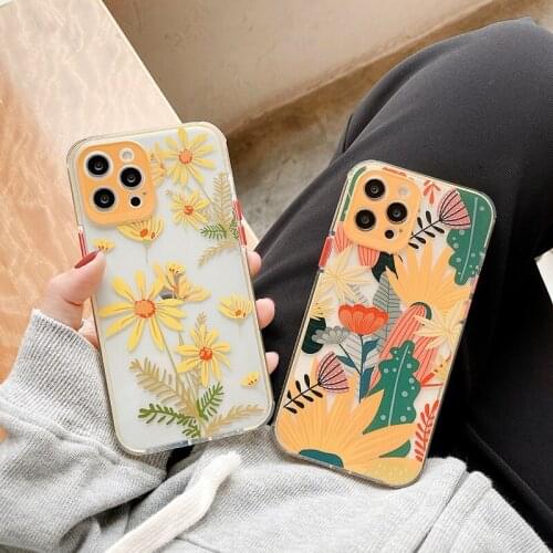 Cute Daisy Flowers Clear Phone Case For iPhone 12 Pro Max Mini 11 Pro Max XS Max XR X 7 8 Plus Case Soft TPU Shockproof Bumper