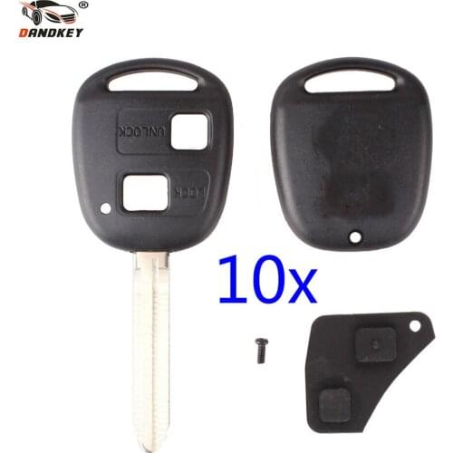 DANDKEY 10x Remote Key Shell Case For Toyota Avensis Yaris Auris 2 Buttons Key Cover With Button Pad Rubber Fob Replacement