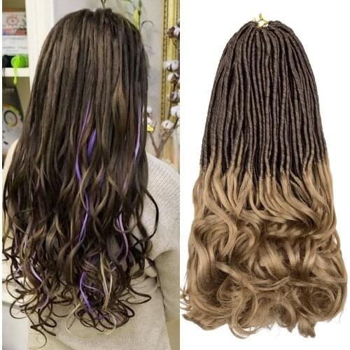 DinDong 22 inch Goddess Faux Locs Crochet Hair 24 Strands Pre-Looped Synthetic Braiding Hair Extension Faux Locs With Curly Hair