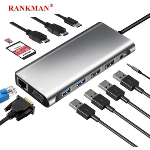 Rankman Type C to Gigabit RJ45 HDMI-compatible VGA USB C 3.0 SD TF Card for MacBook Samsung S20 Dex Xiaomi 10 TV Nintendo PS5