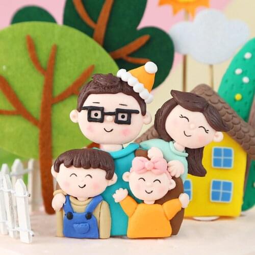 Cartoon Family Figurine Topper Polymer Clay Mold Party Baking Cake Decoration