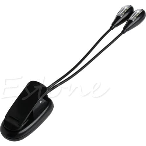 Flexible 2Dual Arms Clip On 8LED Light for Book Reading Camping Hiking Lamp Bulb