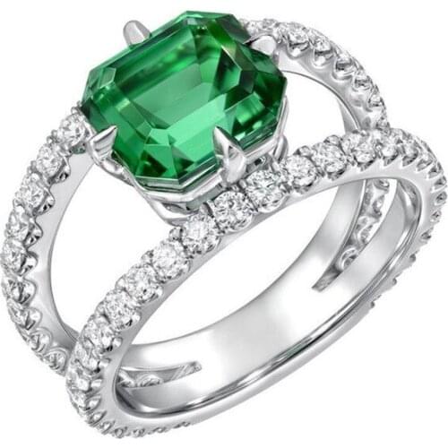 Hainon Fashion Luxury Women Big Square Cut Green Zircon Silver Color Ring Anniversary Engagement Cocktail Party Rings Jewelry