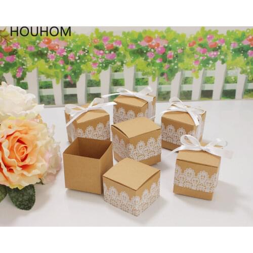 10pcs Rustic Wedding Decorations Table Lace Bow Candy Dragee Box Baby Shower Bachelorette Party Love Mr Mrs Wedding Supplies