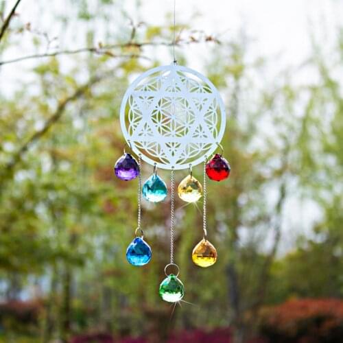 H&D Window Crystal Flower of Life & Hexagram Suncatcher Chakra Healing Reiki Ornament Rainbow Maker Home Garden Decor Collection