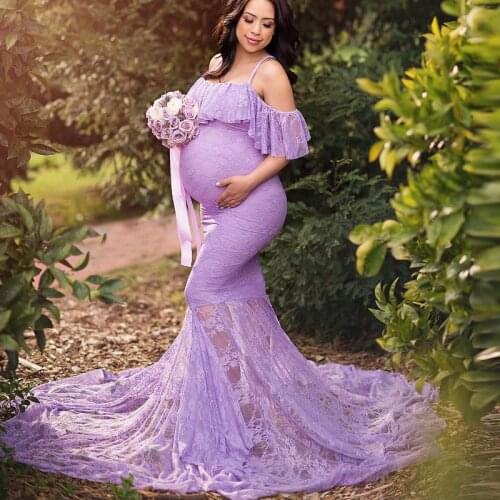 Off shoulder Lace Dress Maternity Photography Props Dresses For Pregnant Women Clothes Dresses Photo Shoot Pregnancy Maxi Gown