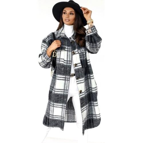 2021 Casual Striped Long Shirt Coats and Jackets Women Autumn Winter Ladies Single Breasted Woolen Coat Woman Parkas Streetwear
