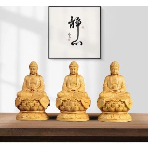 10cm Medicine Buddha Sakyamuni Amitabha Three Buddhas Wood carving Solid wood Ornaments Buddha figures