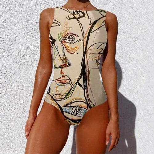 Summer One Piece Swimsuit Women Graffiti Abstract Print Monokini Bathing Suit Push Up Padded Beach Bathing Suit Dropshipping