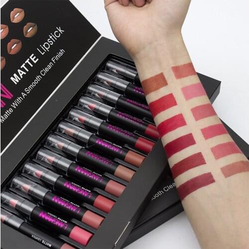 Matte Lipstic Sexy Color long lasting Waterproof Nourish Velvet Lipstick Makeup set Beauty Cosmetic for Women 12 pcs/box
