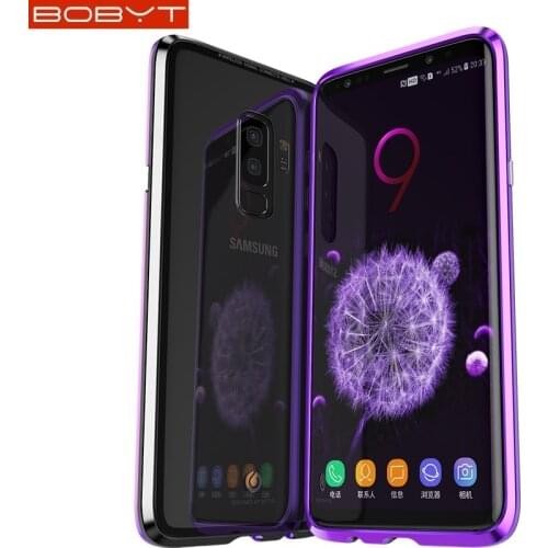 BOBYT Metal Aluminum Bumper For Samsung Galaxy S8 Plus S9Plus Magnetic Frame Toughened Glass Back Cover For Samsung Galaxy S8 S9