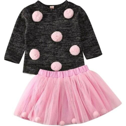 Boutique Kid Clothes Toddler Baby Girls 2PCS Autumn Winter Clothes Hairball Knit Sweater Tops+Tutu Skirt Outfits US