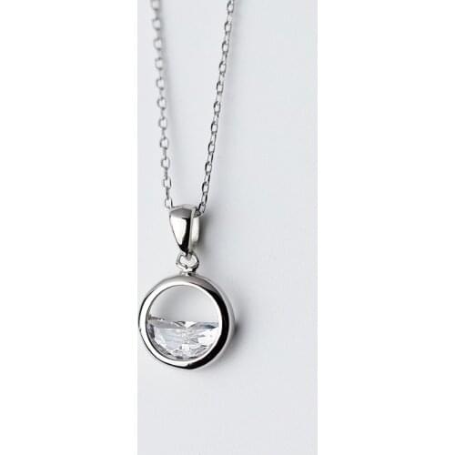 Fashion Women 925 Sterling Silver Crystal Pendant Necklaces Circle Round Choker Wedding Necklaces