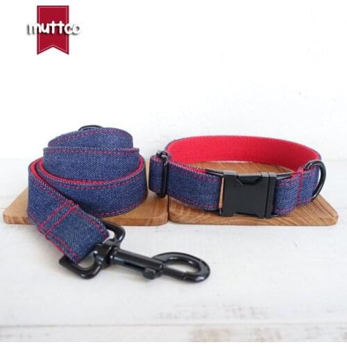 MUTTCO retailing self-designed handmade collar THE RED JEAN mazarine and red dog collar and leash 5 sizes UDC038H