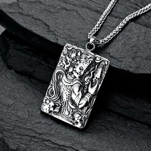 JHSL Male Men Skull Mahakala Necklaces Pendants Silver Color Metal 60cm Stainless Steel Chain Fashion jewelry new 2021