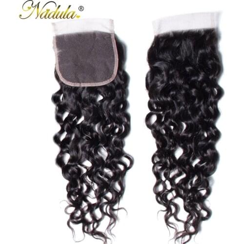 Nadula Hair Brazilian Hair Water Wave Closure 8-10inch Remy Human Hair Closure 4*4 Swiss Lace Closure Natural Color