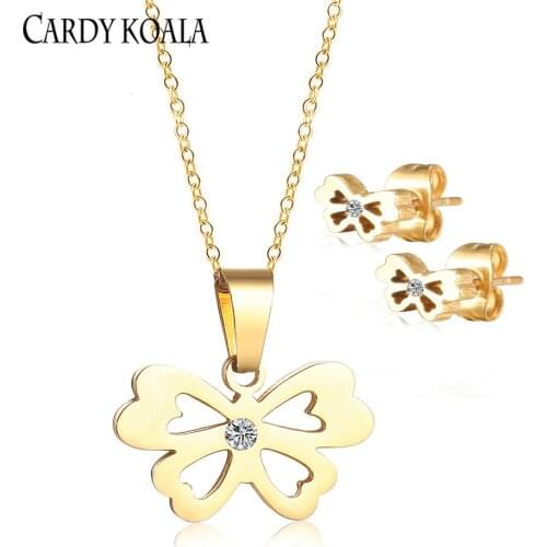 The new temperament butterfly diamond-studded titanium steel clavicle chain earrings set simple and fashionable gold-plated chil